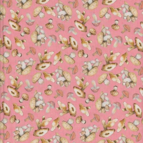 Lumin Fabrics White Owl Nature's Serenade Susan Winget Mushrooms Pink Brown