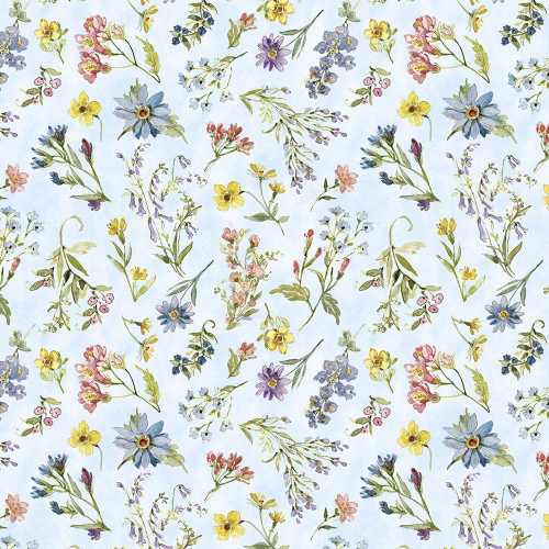 Lumin Fabrics White Owl Nature's Serenade Susan Winget Wildflowers Blue Green