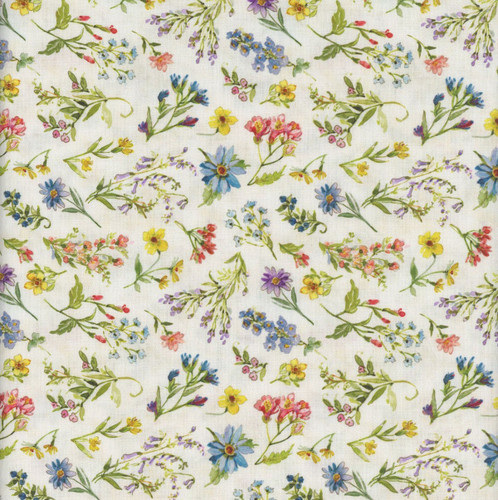 Lumin Fabrics White Owl Nature's Serenade Susan Winget Wildflowers Cream Green