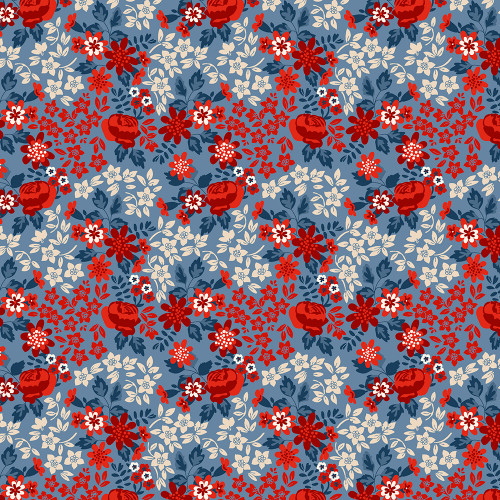 Lumin Fabrics White Owl Stars and Stripes Jennifer Ellory Americana Flowers Blue Red Cream
