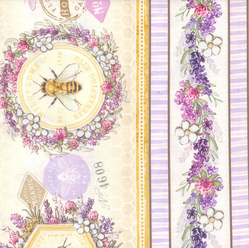 Lumin Fabrics White Owl Sweet Honey Bee Floral Bee Medallion Stripe Cream Purple Yellow