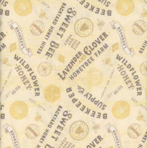 Lumin Fabrics White Owl Sweet Honey Bee Chad Barrett Honey Stamps Script Purple Yellow