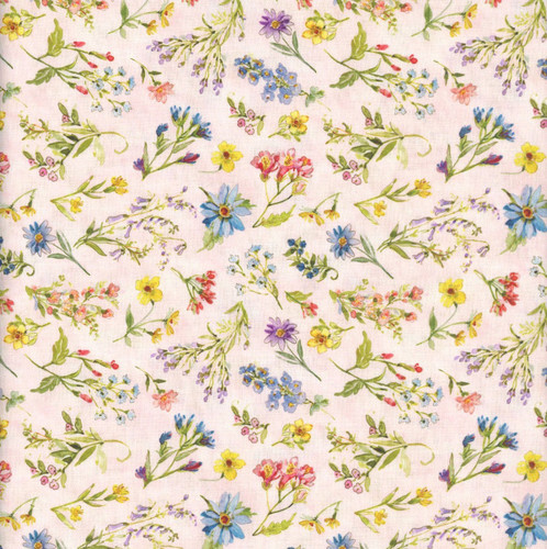 Lumin Fabrics White Owl Nature's Serenade Susan Winget Wildflowers Pink Green