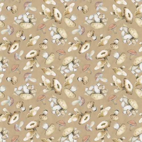 Lumin Fabrics White Owl Nature's Serenade Susan Winget Mushrooms Tan Brown