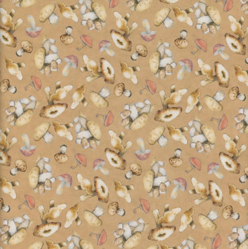 Lumin Fabrics White Owl Nature's Serenade Susan Winget Mushrooms Tan Brown