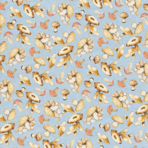 Lumin Fabrics White Owl Nature's Serenade Susan Winget Mushrooms Blue Brown