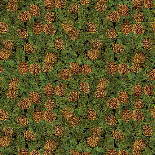 Timeless Treasures Fabrics Christmas Joy Pine and Cones Green