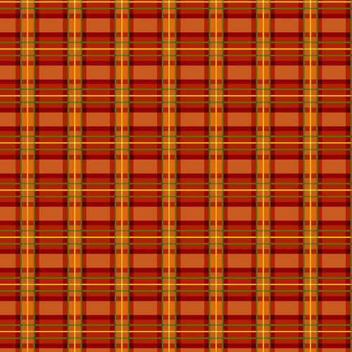 Timeless Treasures Fabrics Autumn Leaves Plaid Red, close-up of a vibrant red plaid fabric with yellow and green intersecting lines creating a classic autumn-inspired pattern.