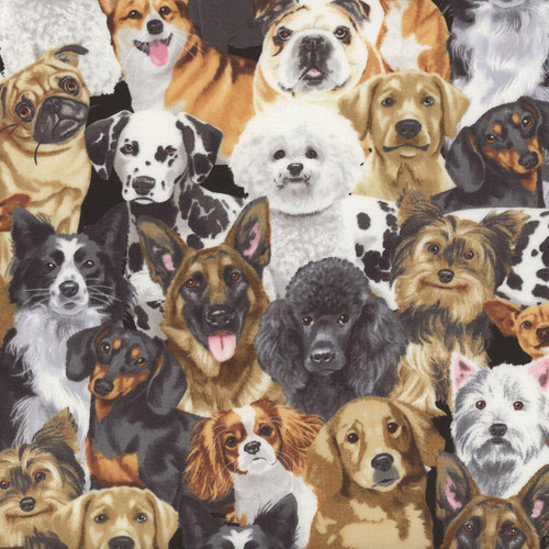 Brown Packed Realistic Dogs Puppy Love by Timeless Treasures Fabrics