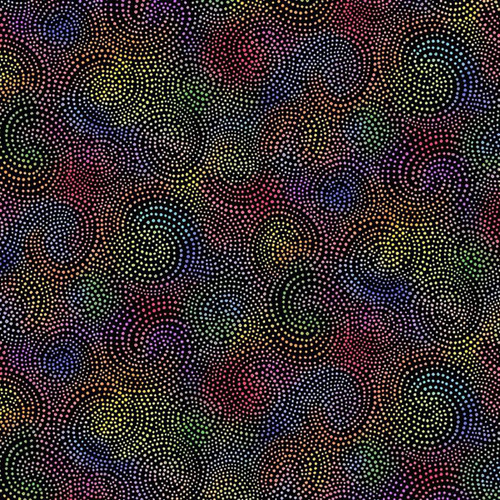 Timeless Treasures Fabrics Bright Yellow Orange Green Blue Twirl Textured Dotty Spiral, colorful dotted spiral pattern on fabric.