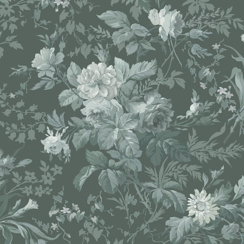 Marcus Fabrics Kathleen's Story Christine Schulte Monotone Floral Ink, a fabric with a monochrome floral pattern in shades of gray and white.