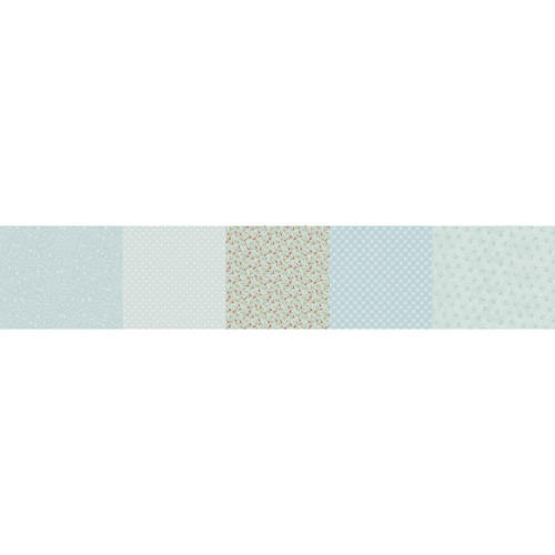 Marcus Fabrics Kathleen's Story Christine Schulte Strip-It 2 Blue, fabric strip collection with various blue and pastel floral and polka dot patterns.
