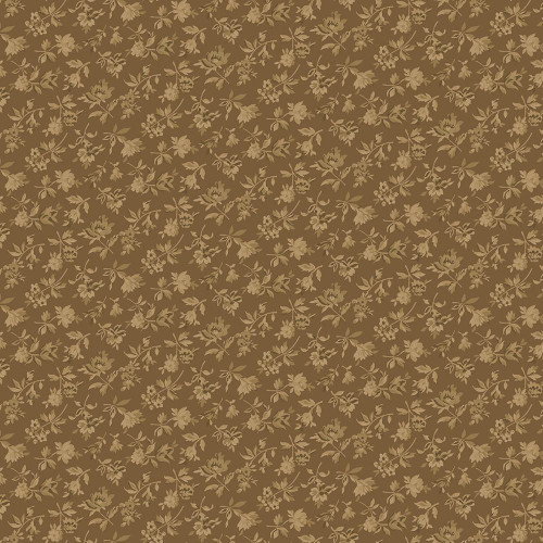 Marcus Fabrics Kathleen's Story Christine Schulte Tossed Flowers Brown, fabric with a floral pattern in shades of brown.