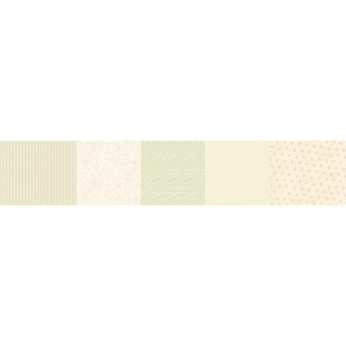 Marcus Fabrics Kathleen's Story Christine Schulte Strip-It 8 Multi fabric, a colorful strip of fabric with various pastel patterns including florals, dots, and stripes.