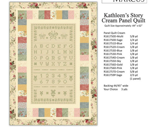 Marcus Fabrics Kathleen's Story Christine Schulte Cream Panel Quilt Kit