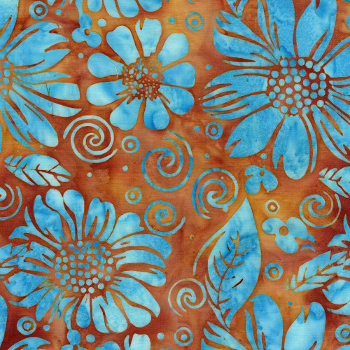 Lumin Fabrics Island Batik Blooom Grove Large Floral Brown Cinnamon