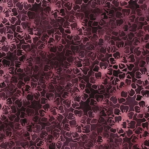 Lumin Fabrics Island Batik Cherry Blossom Large Blossoms Red Burgundy, fabric with a cherry blossom floral pattern in pink and red burgundy tones.