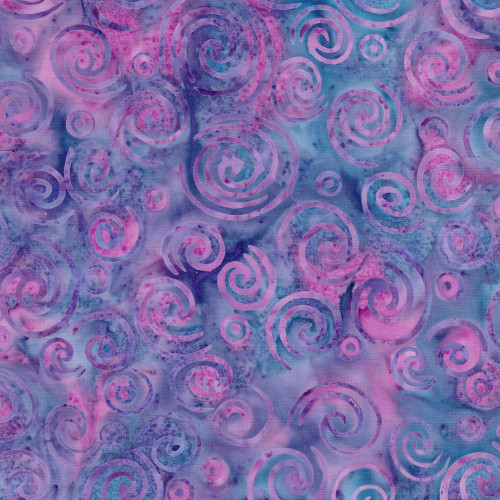 Lumin Fabrics Island Batik Garden Bloom Spiral Multi Purple Pink Iris