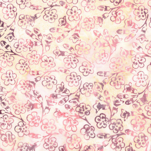 Lumin Fabrics Island Batik Cherry Blossom Tossed Blossoms Multi Grey Purple White
