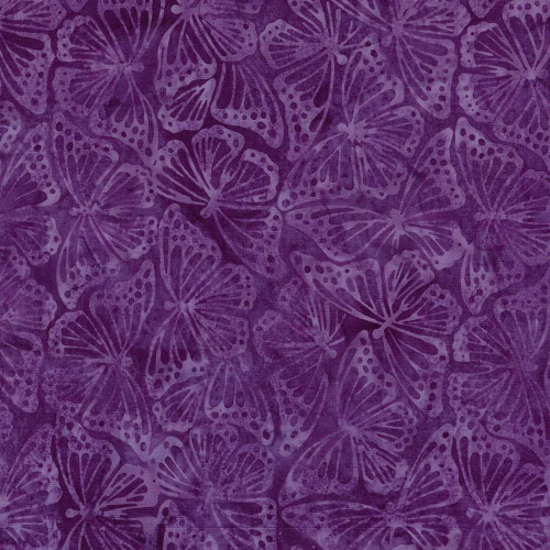 Lumin Fabrics Island Batik Butterfly Ballet Monarch Purple Jelly, intricate purple butterfly pattern on fabric.