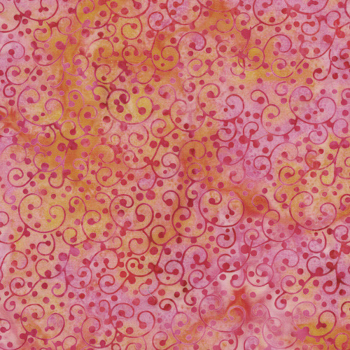 Lumin Fabrics Island Batik Paisley Pop Dot Swirl Multi Pink Orange Sunset