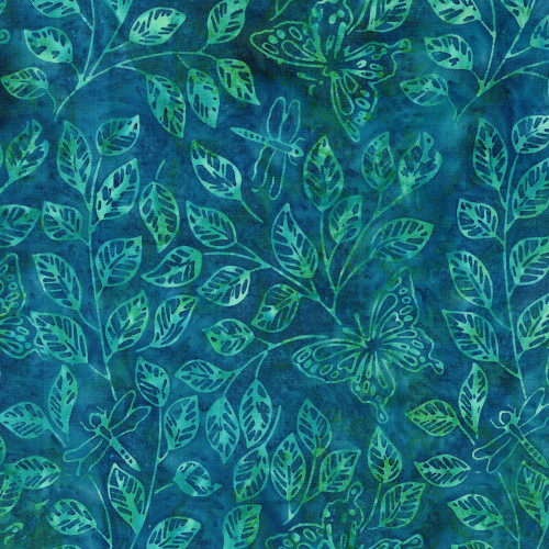 Lumin Fabrics Island Batik Enchanted Flutter Butterfly Dragon Leaves Teal Bermuda