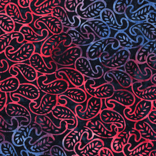 Lumin Fabrics Island Batik Paisley Parade Mini Leaf Paisley Multi Red White Blue