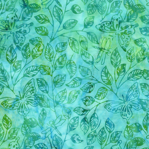 Lumin Fabrics Island Batik Enchanted Flutter Butterfly Dragon Leaves Teal Sea Glass