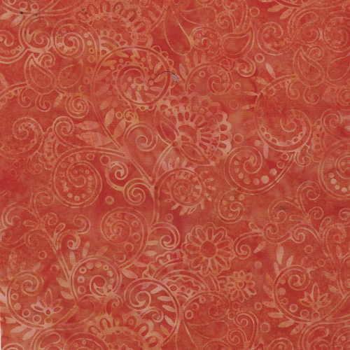 Lumin Fabrics Island Batik Paisley Pop Floral Paisley Orange Tiger, detailed orange and cream paisley and floral design on fabric.