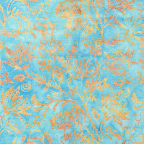 Lumin Fabrics Island Batik Blooom Grove Floral Scene Teal Aqua