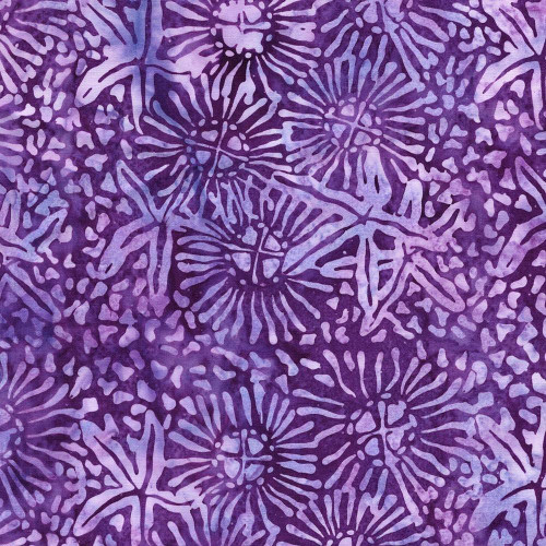 Lumin Fabrics Island Batik Under the Sea Starfish Marine Purple, vibrant purple fabric with a pattern of starfish and marine life in various shades of purple.