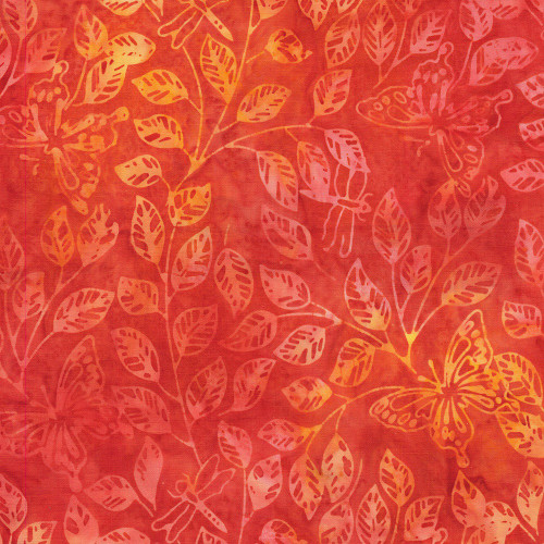 Lumin Fabrics Island Batik Radiant Wings Butterfly Dragon Leaves Orange Vermillion