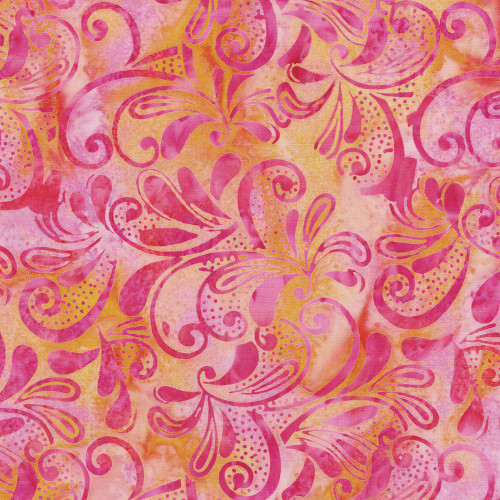 Lumin Fabrics Island Batik Paisley Pop Large Paisley Swirl Multi Pink Orange Sunset