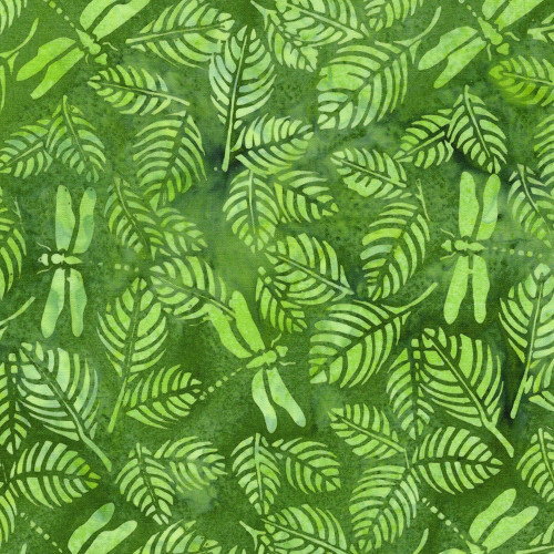 Lumin Fabrics Island Batik Radiant Wings Dragonfly Leaves Green Ivy