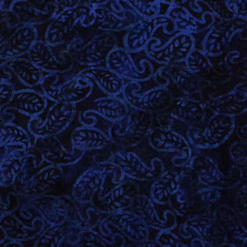 Lumin Fabrics Island Batik Paisley Parade Mini Leaf Paisley Blue Midnight Blue