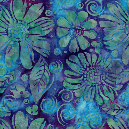 Lumin Fabrics Island Batik Garden Bloom Large Floral Multi Green Purple Mardi Gras