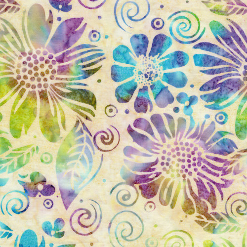 Lumin Fabrics Island Batik Garden Bloom Large Floral Multi Purple Green Flourite