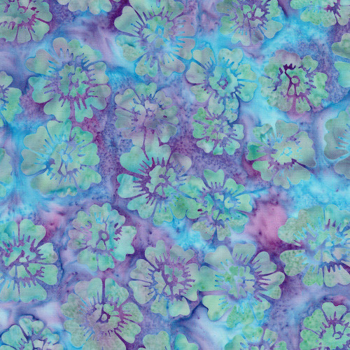 Lumin Fabrics Island Batik Garden Bloom Floral Tossed Multi Purple Green Flourite