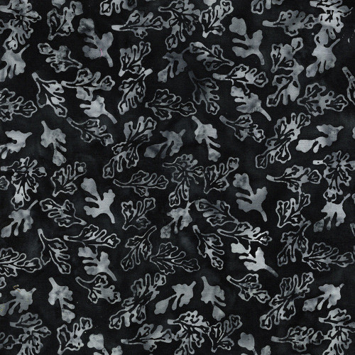 Lumin Fabrics Island Batik Cherry Blossom Leaves and Buds Black Shadow