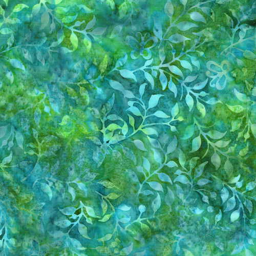 Lumin Fabrics Island Batik Enchanted Flutter Butterfly&Leaves Teal Parakeet