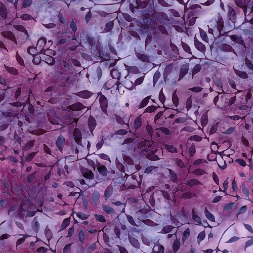 Lumin Fabrics Island Batik Enchanted Flutter Butterfly&Leaves Multi Purple Magenta