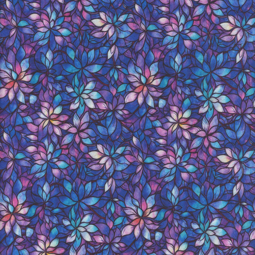 Quilting Treasures Fabrics Royale Dan Morris Purple Packed Stained Glass Flowers