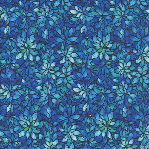 Quilting Treasures Fabrics Royale Dan Morris Blue Stained Glass Packed Floral