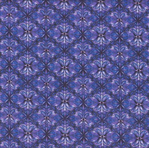 Quilting Treasures Fabrics Royale Dan Morris Violet Purple Floral Tile, intricate floral and tile pattern in shades of violet and purple with dark accents.