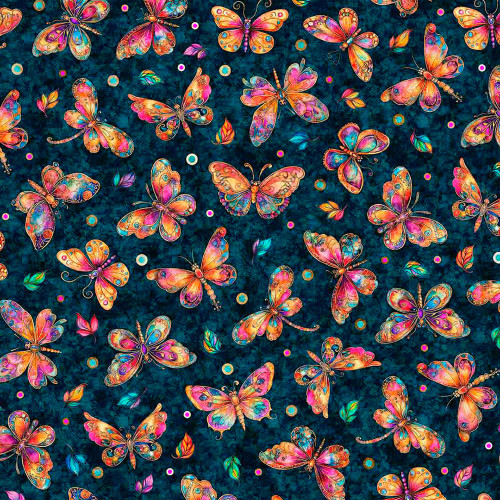 Quilting Treasures Fabrics Fluttering Gardens Dan Morris Aqua Butterfly Floral