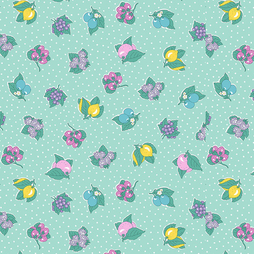 Riley Blake Fabrics Liberty Fabrics Gifts from the Garden Lasenby Cotton Aqua Blue Polka Dot Fruit