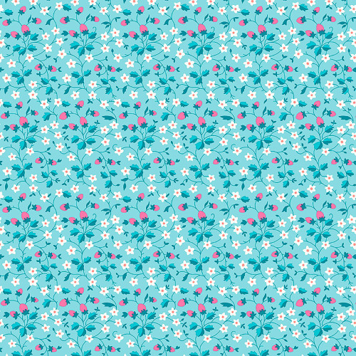 Riley Blake Fabrics Liberty Fabrics Gifts from the Garden Lasenby Cotton Aqua Blue Strawberry Vines
