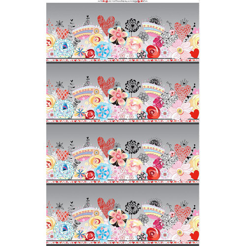 In The Beginning Fabrics Alice Pink Black Hearts and Flowers Border Stripe