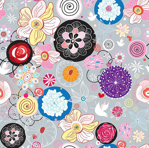 In The Beginning Fabrics Alice Pink Black Funky Flowers and Hearts