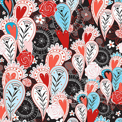 In The Beginning Fabrics Alice Red Hearts and Flowers